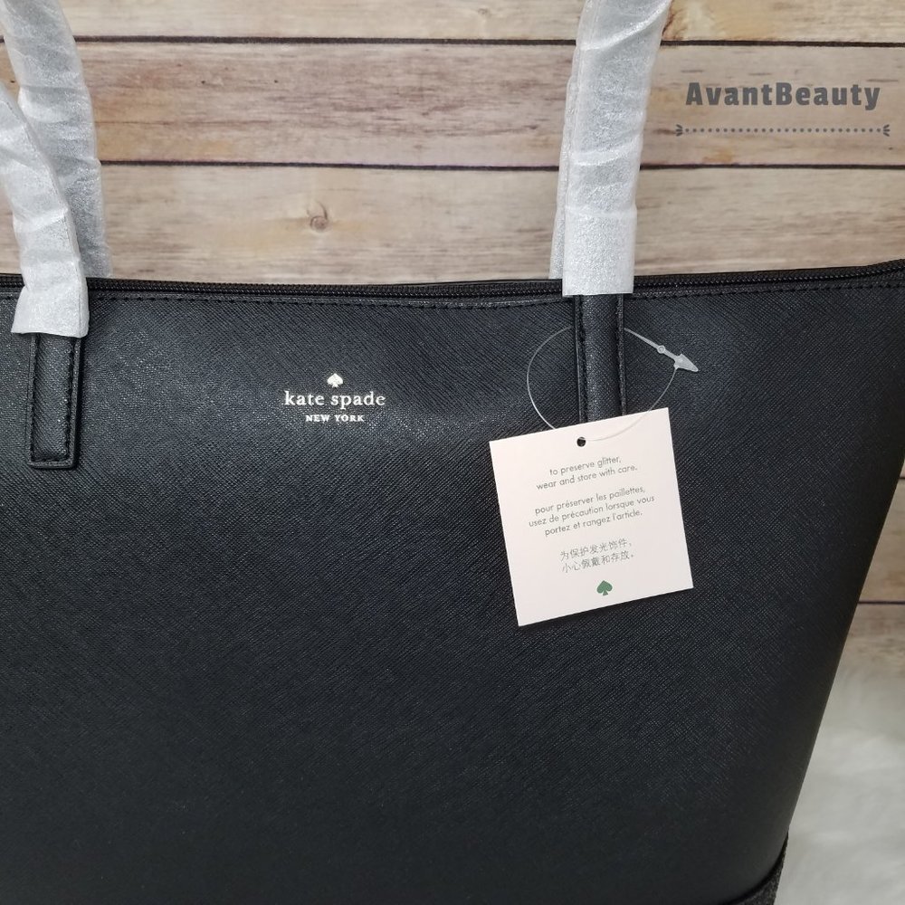 Kate Spade Penny Greta Court Black Glitter Tote - Picture 9 of 13